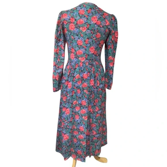 Vintage Laura Ashley button down puff sleeve drop waist floral midi dress sz 12 - Picture 7 of 11